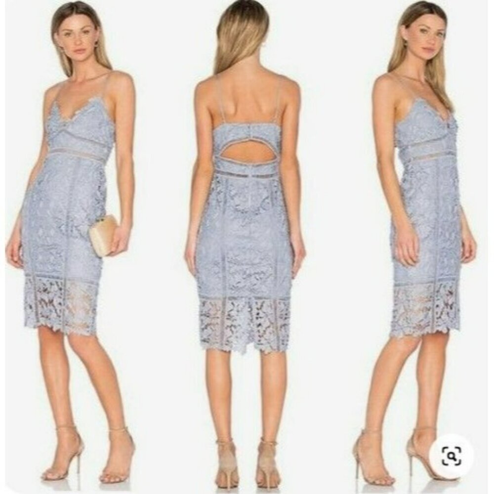 Bardot Botanical Lace Overlay knee dress Size‎ 8 100% Polyester Dusty Blue
